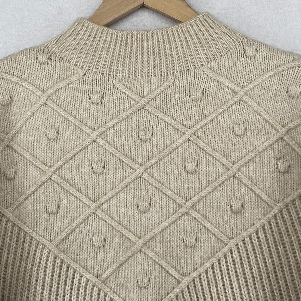 CALVIN KLEIN Sweater Womens S Popcorn Yoke Ribbed Mock Jumper Pullover Beige NEW - Picture 5 of 13